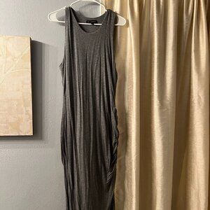 Shirred gray jersey midi